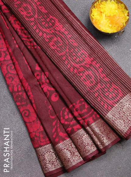 Semi dola saree deep maroon and pink with allover batik prints and kanjivaram style border - {{ collection.title }} by Prashanti Sarees