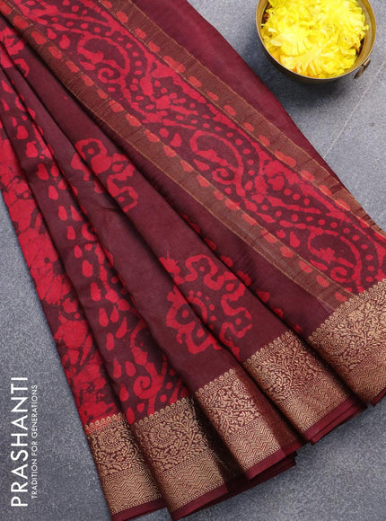 Semi dola saree deep maroon and pink with allover batik prints and kanjivaram style border - {{ collection.title }} by Prashanti Sarees