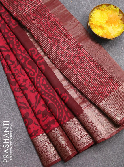 Semi dola saree deep maroon and pink with allover batik prints and kanjivaram style border - {{ collection.title }} by Prashanti Sarees