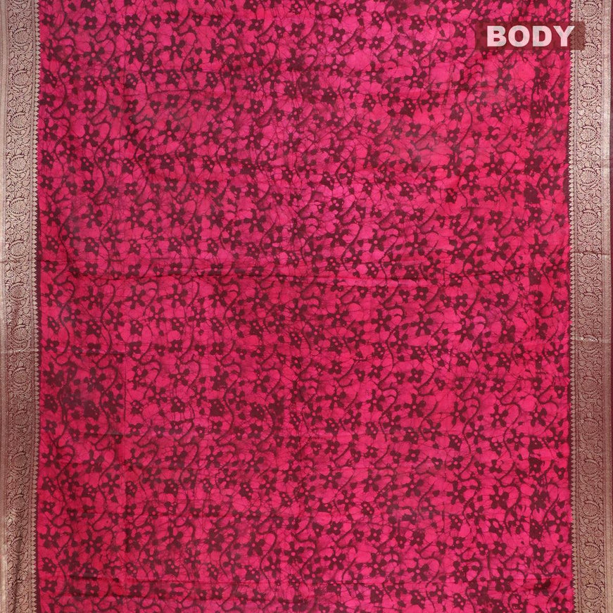 Semi dola saree deep maroon and pink with allover batik prints and kanjivaram style border - {{ collection.title }} by Prashanti Sarees