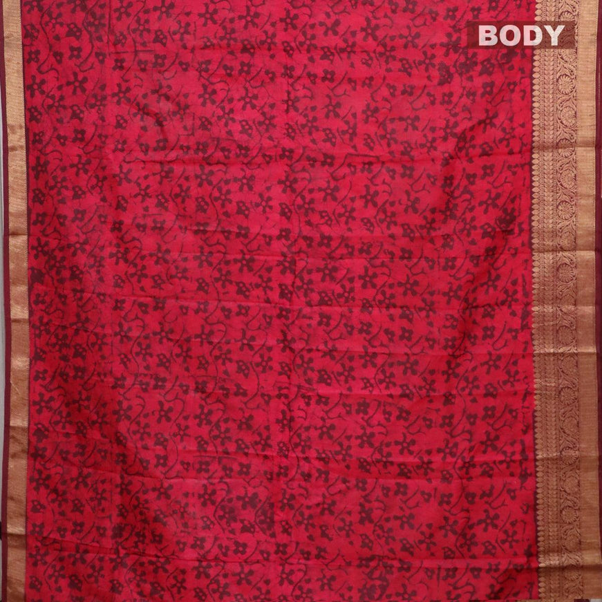 Semi dola saree deep maroon and pink with allover batik prints and kanjivaram style border - {{ collection.title }} by Prashanti Sarees