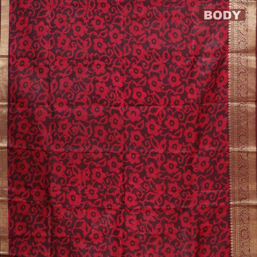 Semi dola saree deep maroon and pink with allover batik prints and kanjivaram style border - {{ collection.title }} by Prashanti Sarees