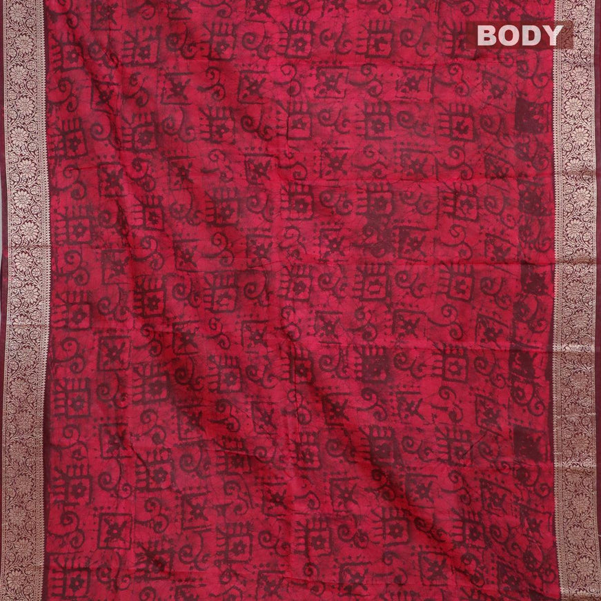 Semi dola saree deep maroon and pink with allover batik prints and kanjivaram style border - {{ collection.title }} by Prashanti Sarees