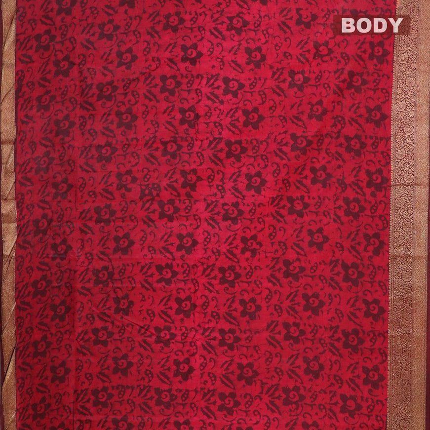 Semi dola saree deep maroon and pink with allover batik prints and kanjivaram style border - {{ collection.title }} by Prashanti Sarees