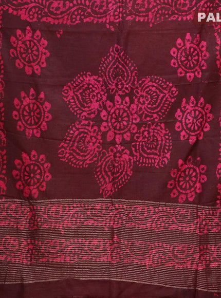 Semi dola saree deep maroon and pink with allover batik prints and kanjivaram style border - {{ collection.title }} by Prashanti Sarees