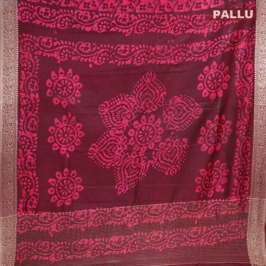 Semi dola saree deep maroon and pink with allover batik prints and kanjivaram style border - {{ collection.title }} by Prashanti Sarees