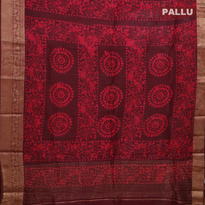 Semi dola saree deep maroon and pink with allover batik prints and kanjivaram style border - {{ collection.title }} by Prashanti Sarees