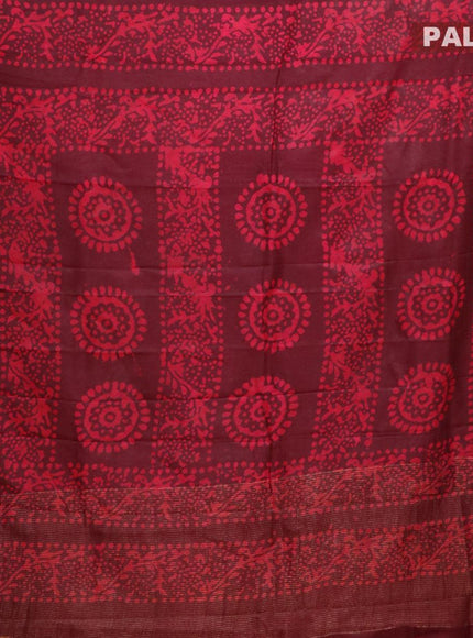 Semi dola saree deep maroon and pink with allover batik prints and kanjivaram style border - {{ collection.title }} by Prashanti Sarees