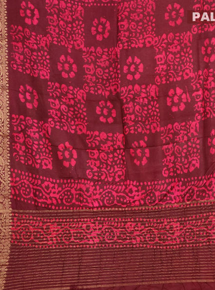 Semi dola saree deep maroon and pink with allover batik prints and kanjivaram style border - {{ collection.title }} by Prashanti Sarees