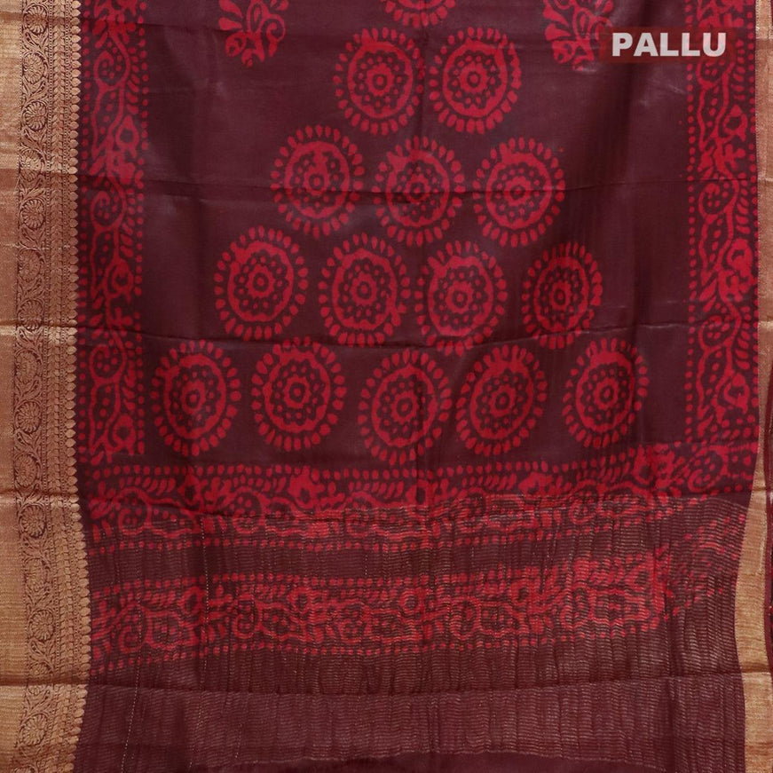 Semi dola saree deep maroon and pink with allover batik prints and kanjivaram style border - {{ collection.title }} by Prashanti Sarees