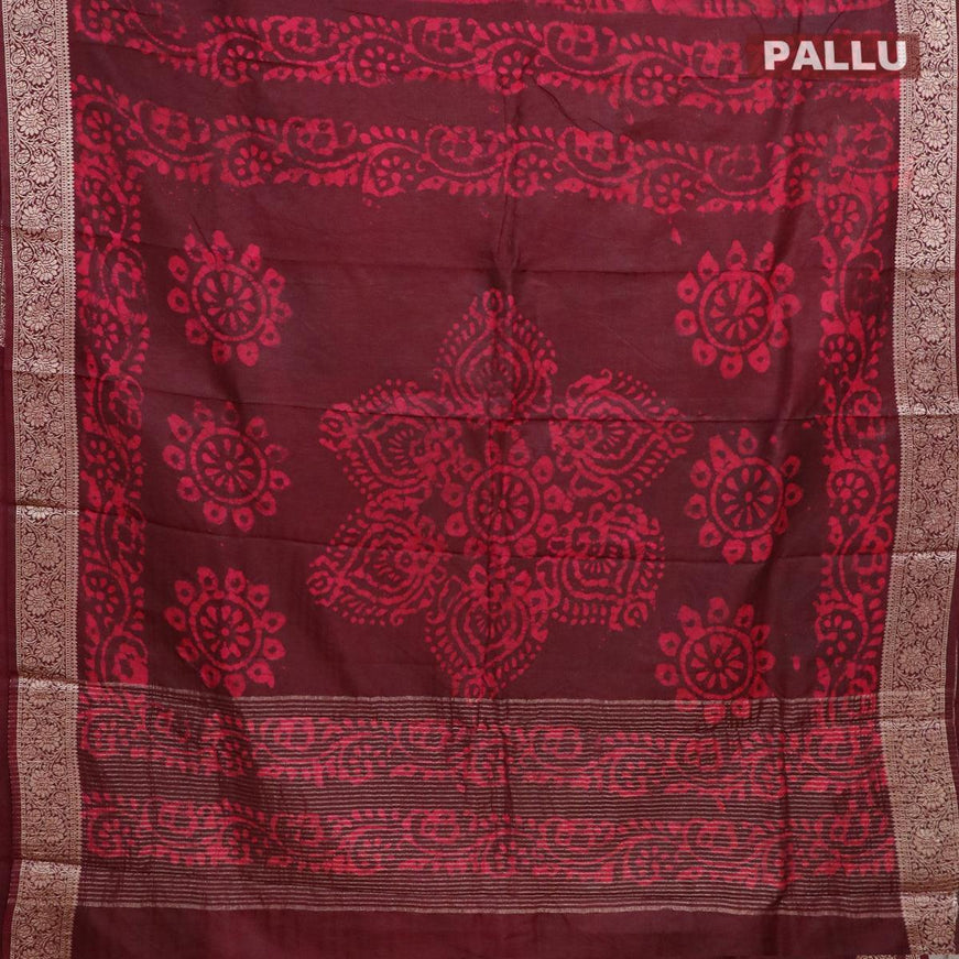 Semi dola saree deep maroon and pink with allover batik prints and kanjivaram style border - {{ collection.title }} by Prashanti Sarees