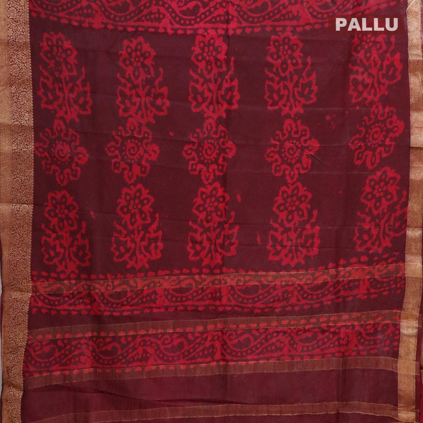 Semi dola saree deep maroon and pink with allover batik prints and kanjivaram style border - {{ collection.title }} by Prashanti Sarees