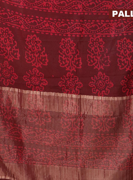 Semi dola saree deep maroon and pink with allover batik prints and kanjivaram style border - {{ collection.title }} by Prashanti Sarees