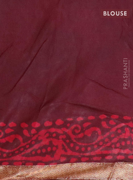 Semi dola saree deep maroon and pink with allover batik prints and kanjivaram style border - {{ collection.title }} by Prashanti Sarees