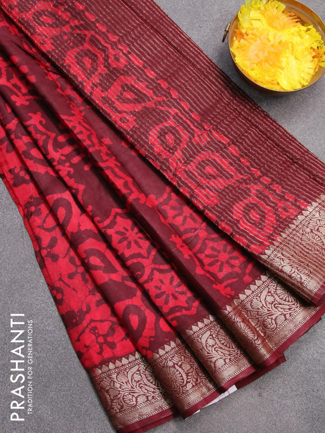 Semi dola saree deep maroon and red with allover batik prints and kanjivaram style border - {{ collection.title }} by Prashanti Sarees