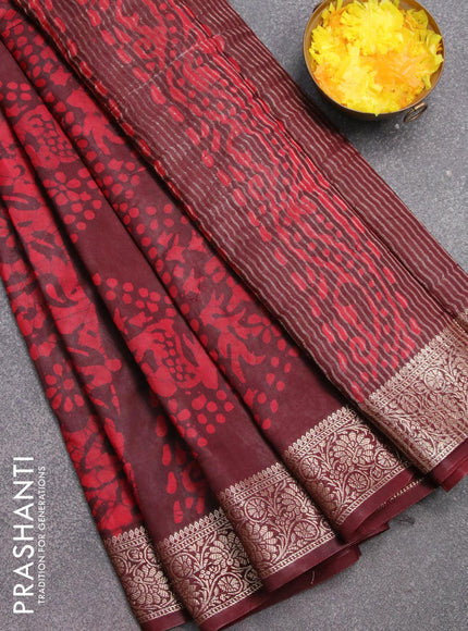 Semi dola saree deep maroon and red with allover batik prints and kanjivaram style border - {{ collection.title }} by Prashanti Sarees