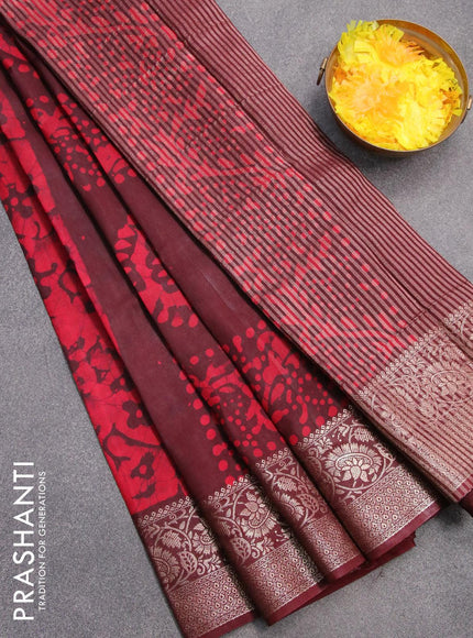 Semi dola saree deep maroon and red with allover batik prints and kanjivaram style border - {{ collection.title }} by Prashanti Sarees