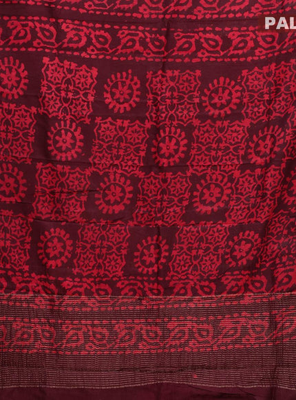 Semi dola saree deep maroon and red with allover batik prints and kanjivaram style border - {{ collection.title }} by Prashanti Sarees