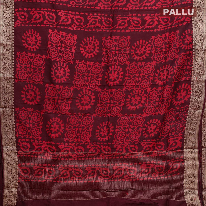 Semi dola saree deep maroon and red with allover batik prints and kanjivaram style border - {{ collection.title }} by Prashanti Sarees