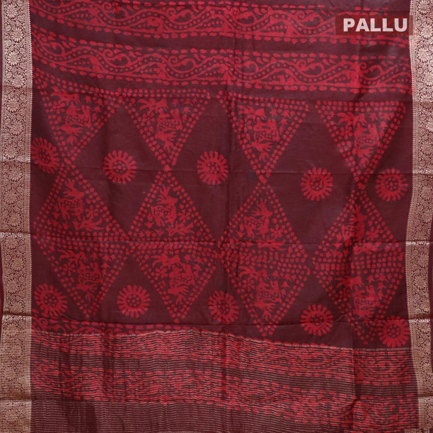 Semi dola saree deep maroon and red with allover batik prints and kanjivaram style border - {{ collection.title }} by Prashanti Sarees