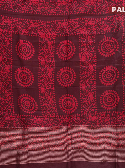 Semi dola saree deep maroon and red with allover batik prints and kanjivaram style border - {{ collection.title }} by Prashanti Sarees