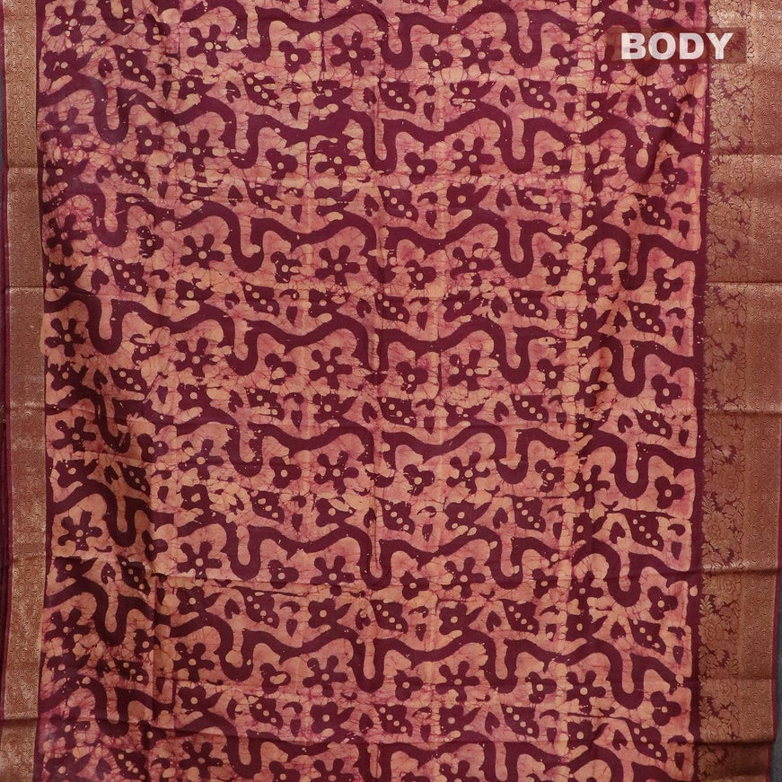 Semi dola saree deep maroon and sandal with allover batik prints and kanjivaram style border - {{ collection.title }} by Prashanti Sarees