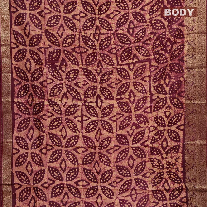 Semi dola saree deep maroon and sandal with allover batik prints and kanjivaram style border - {{ collection.title }} by Prashanti Sarees