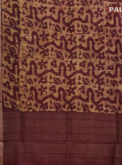 Semi dola saree deep maroon and sandal with allover batik prints and kanjivaram style border - {{ collection.title }} by Prashanti Sarees