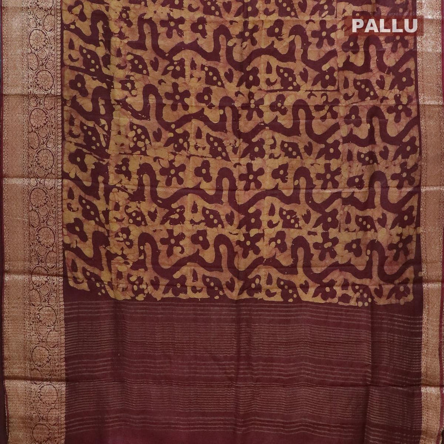 Semi dola saree deep maroon and sandal with allover batik prints and kanjivaram style border - {{ collection.title }} by Prashanti Sarees