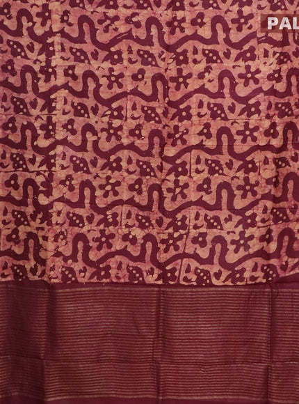 Semi dola saree deep maroon and sandal with allover batik prints and kanjivaram style border - {{ collection.title }} by Prashanti Sarees