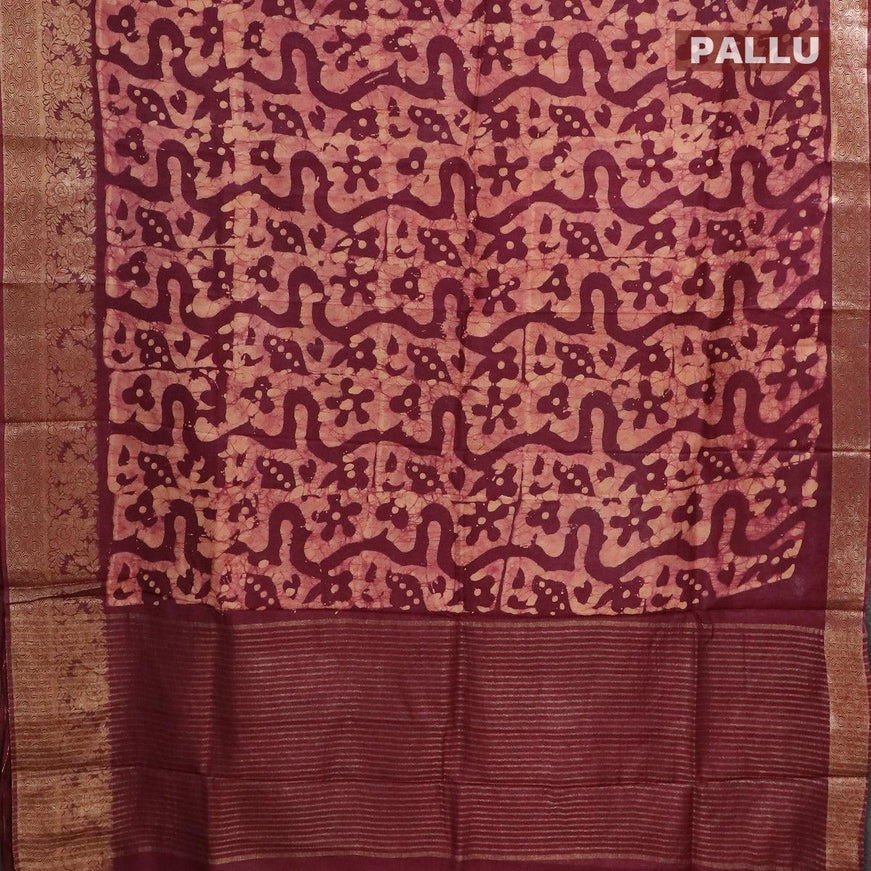 Semi dola saree deep maroon and sandal with allover batik prints and kanjivaram style border - {{ collection.title }} by Prashanti Sarees