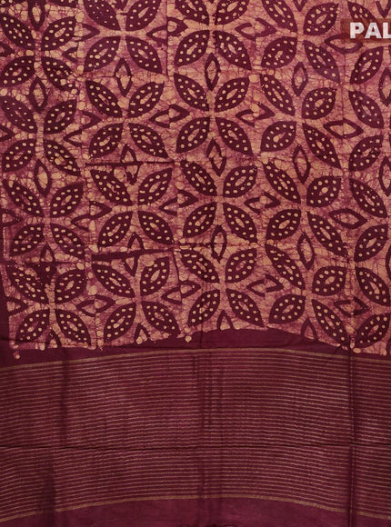 Semi dola saree deep maroon and sandal with allover batik prints and kanjivaram style border - {{ collection.title }} by Prashanti Sarees