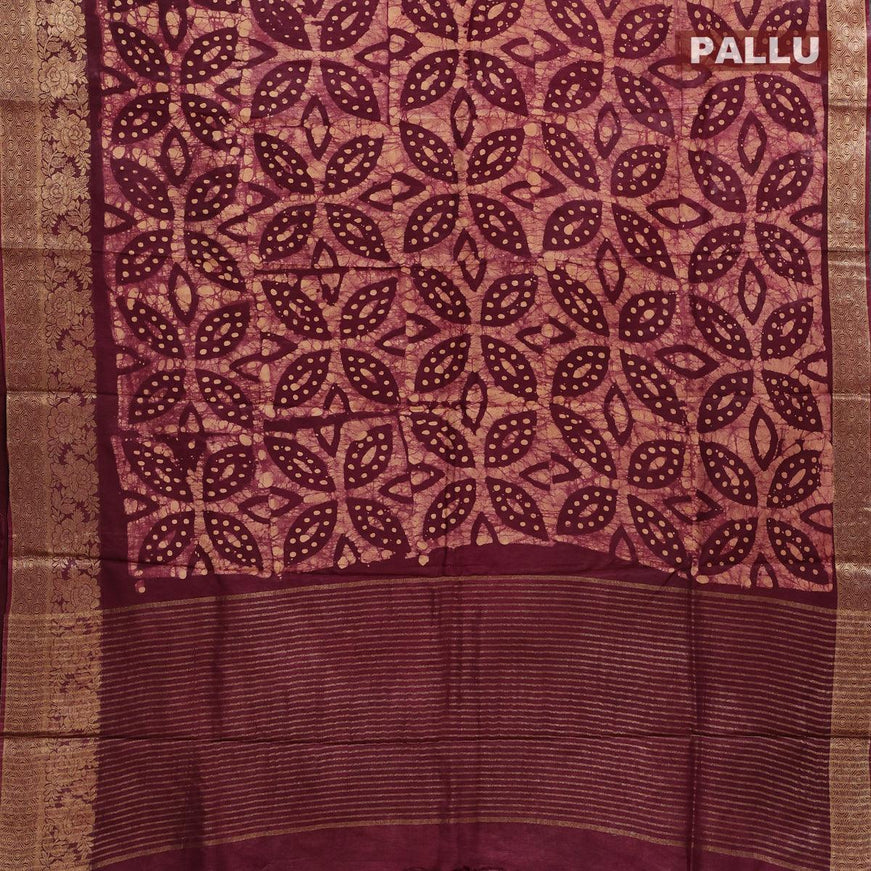 Semi dola saree deep maroon and sandal with allover batik prints and kanjivaram style border - {{ collection.title }} by Prashanti Sarees