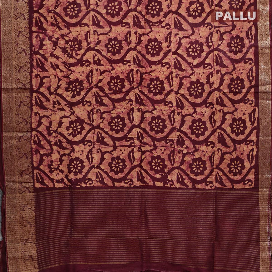 Semi dola saree deep maroon and sandal with allover batik prints and kanjivaram style border - {{ collection.title }} by Prashanti Sarees