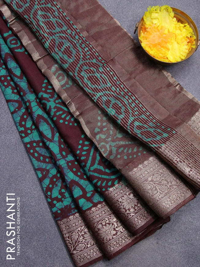 Semi dola saree deep maroon and teal shade with allover batik prints and kanjivaram style border - {{ collection.title }} by Prashanti Sarees