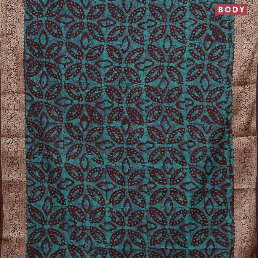 Semi dola saree deep maroon and teal shade with allover batik prints and kanjivaram style border - {{ collection.title }} by Prashanti Sarees