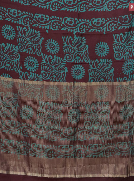 Semi dola saree deep maroon and teal shade with allover batik prints and kanjivaram style border - {{ collection.title }} by Prashanti Sarees