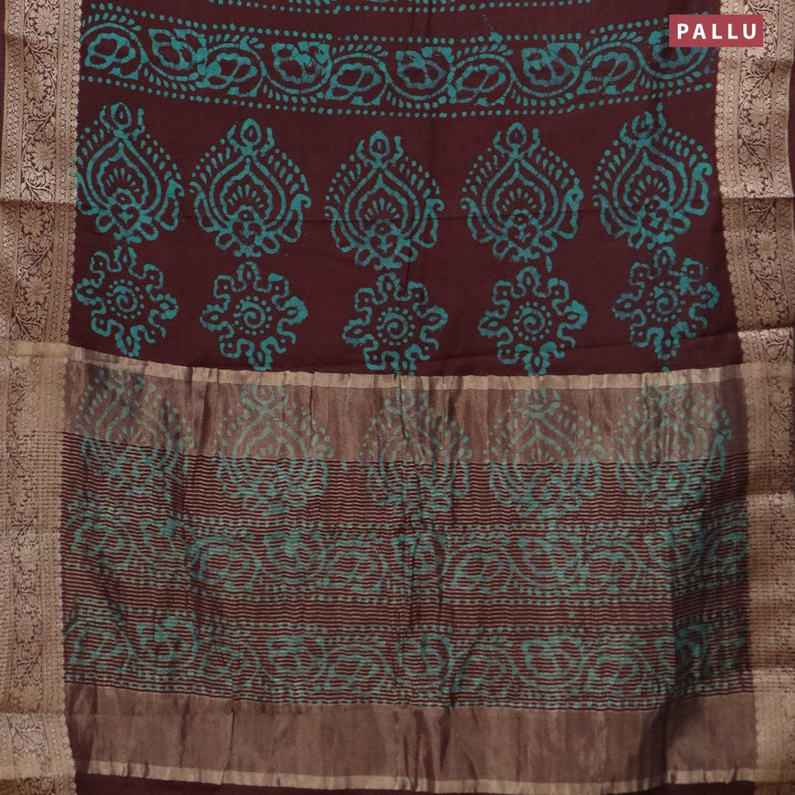 Semi dola saree deep maroon and teal shade with allover batik prints and kanjivaram style border - {{ collection.title }} by Prashanti Sarees