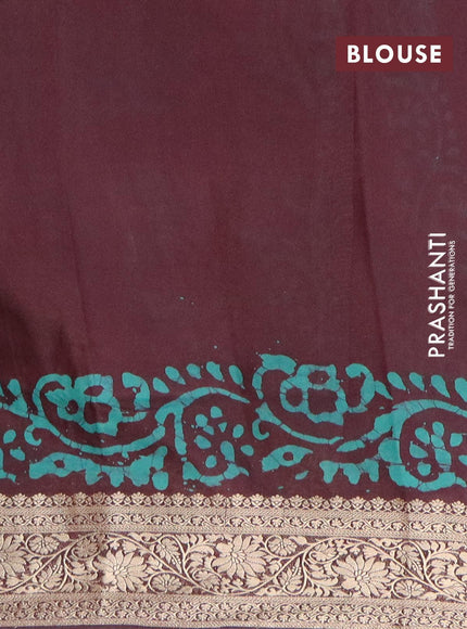 Semi dola saree deep maroon and teal shade with allover batik prints and kanjivaram style border - {{ collection.title }} by Prashanti Sarees