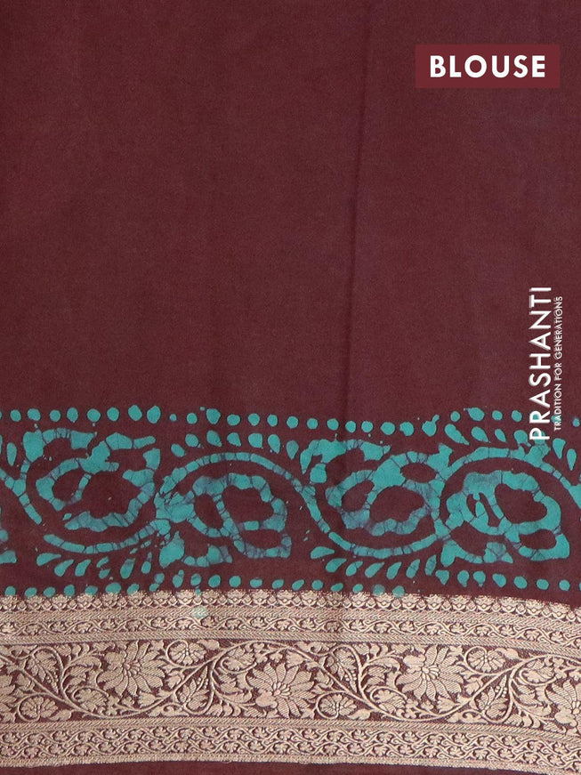 Semi dola saree deep maroon and teal shade with allover batik prints and kanjivaram style border - {{ collection.title }} by Prashanti Sarees