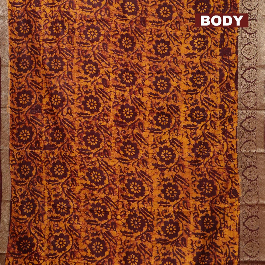 Semi dola saree deep maroon and yellow with allover batik prints and kanjivaram style border - {{ collection.title }} by Prashanti Sarees