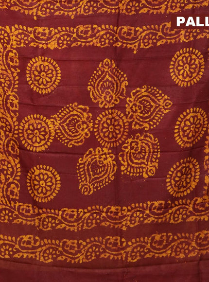 Semi dola saree deep maroon and yellow with allover batik prints and kanjivaram style border - {{ collection.title }} by Prashanti Sarees