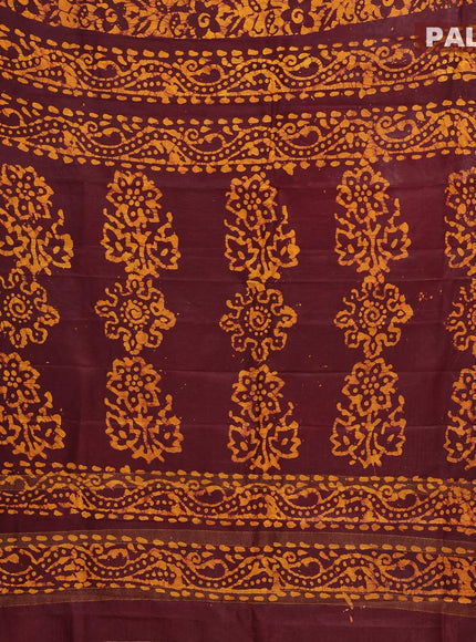 Semi dola saree deep maroon and yellow with allover batik prints and kanjivaram style border - {{ collection.title }} by Prashanti Sarees