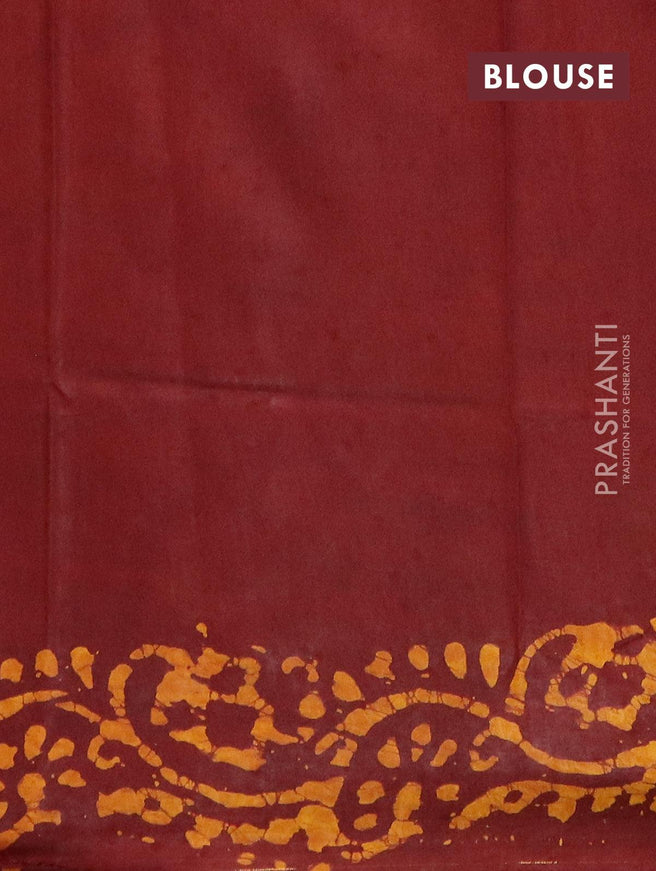 Semi dola saree deep maroon and yellow with allover batik prints and kanjivaram style border - {{ collection.title }} by Prashanti Sarees