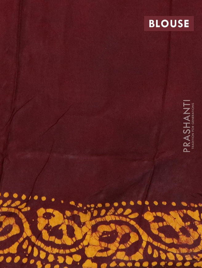 Semi dola saree deep maroon and yellow with allover batik prints and kanjivaram style border - {{ collection.title }} by Prashanti Sarees