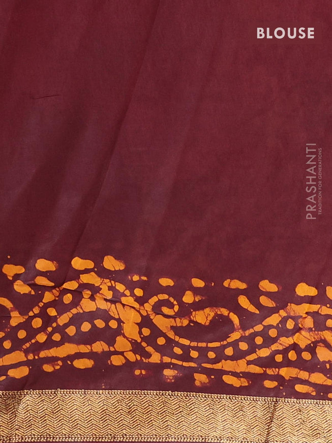 Semi dola saree deep maroon and yellow with allover batik prints and kanjivaram style border - {{ collection.title }} by Prashanti Sarees