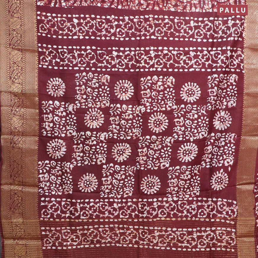 Semi dola saree deep maroon with allover batik prints and kanjivaram style border - {{ collection.title }} by Prashanti Sarees