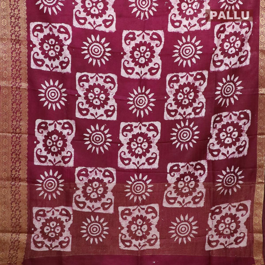 Semi dola saree deep purple and off white with allover batik prints and kanjivaram style border - {{ collection.title }} by Prashanti Sarees