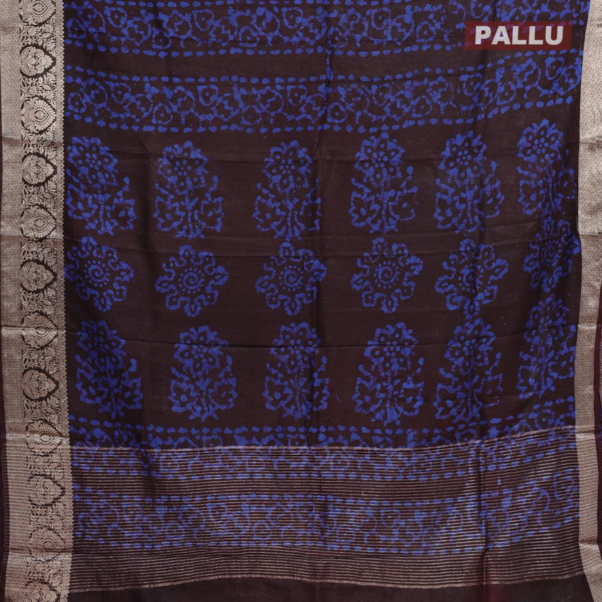 Semi dola saree deep wine shade and blue with allover batik prints and kanjivaram style border - {{ collection.title }} by Prashanti Sarees