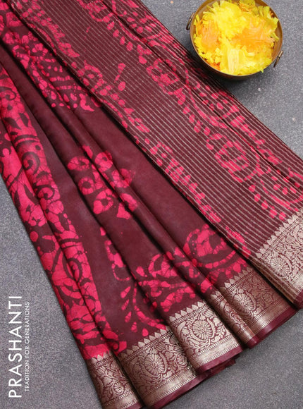 Semi dola saree deep wine shade and pink with allover batik prints and kanjivaram style border - {{ collection.title }} by Prashanti Sarees